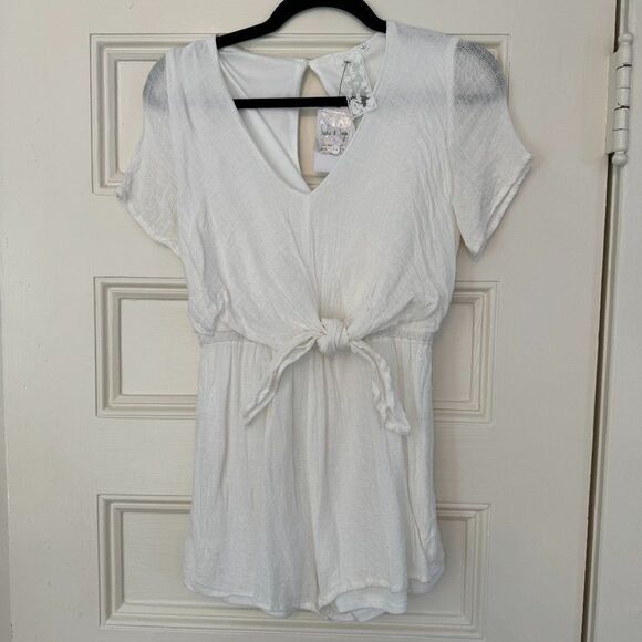 NWT Anthropologie White Front Tie Romper - Picture 7 of 14